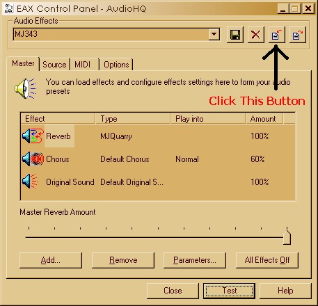 SoundBlaster Live EAX Control Panel Screen